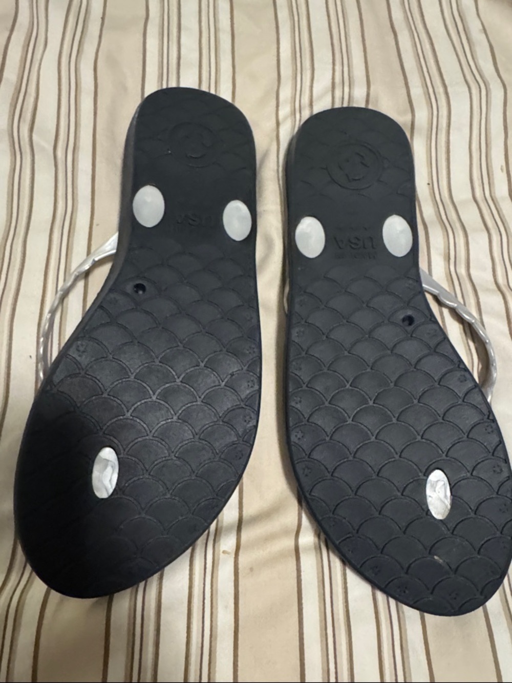 OKA b. Black Footbed Flip Flops with Silver Scalloped Straps - Picture 4 of 4